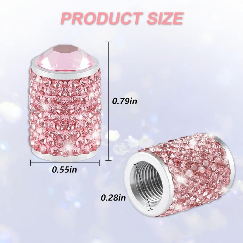 alpmosn Car Wheel Tire Valve Caps, 4 PCS Bling Tire Valve Caps, Crystal Tire Caps Shinny Rhinestone for Women, Universal Car Dustproof Tire Valve Caps for Cars, Trucks, SUV and Motorcycles (Pink) - Image 2
